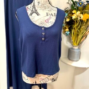 Magnolia 3 piece Loungewear Blue Crop Tank Top, flared pants, & long duster robe